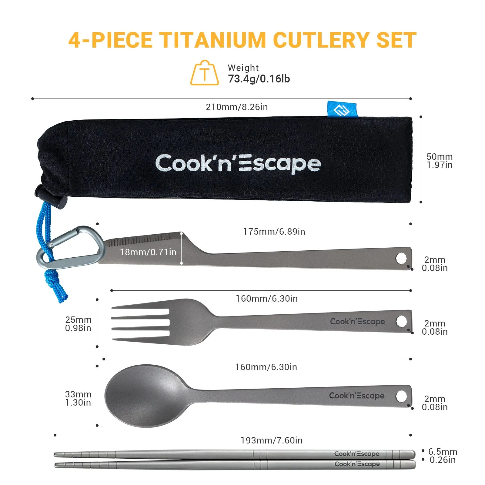 Cook'n'Escape 4-Piece Multi-function Titanium Durable Cutlery Set