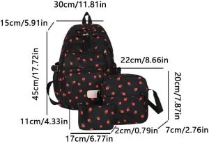 Coquette Strawberry Backpack - Cute Kawaii Backpack Set Aesthetic Daypack Cute Rucksack (B02 Strawberry Black)