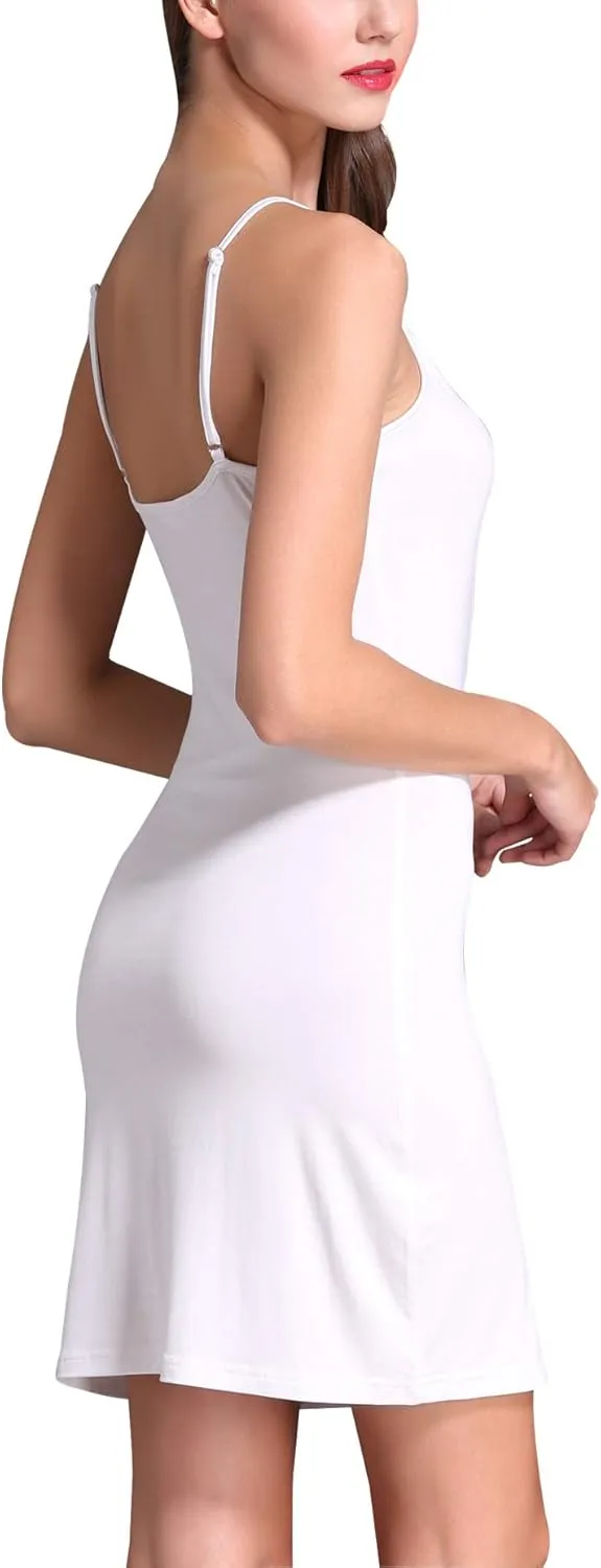 Coreal Full Slip For Women Under Dress Adjustable Spaghetti Strap Knee Length Slips Undergarment Nightwear