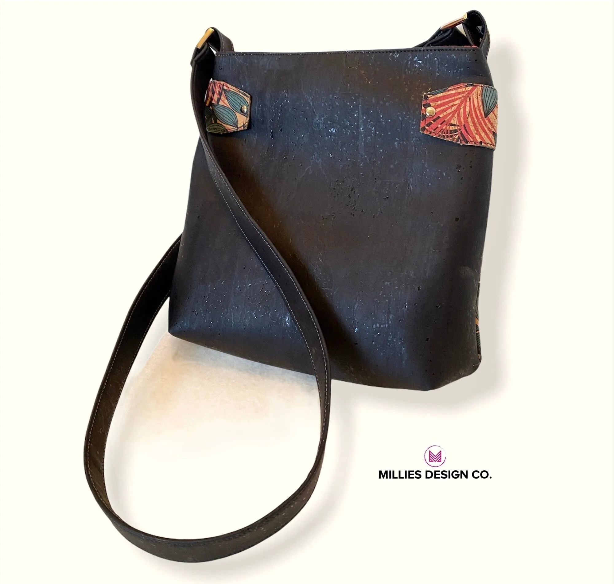 Cork Handbag - Fern & Floral Print Cork with Coordinating Black Cork