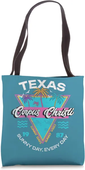 Corpus Christi Texas Vintage 80s Palm Tree Beach Souvenir Tote Bag