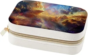 Cosmic Galaxy Shining Stars Small Jewelry Box, Double Layer Travel Jewelry Organizer for Women Girls