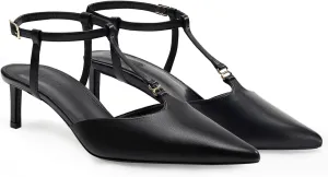 Coutgo Womens Kitten Heels T Strap Closed Pointed Toe Pumps Low Heel Ankle Strap Comfortable Dress Shoes