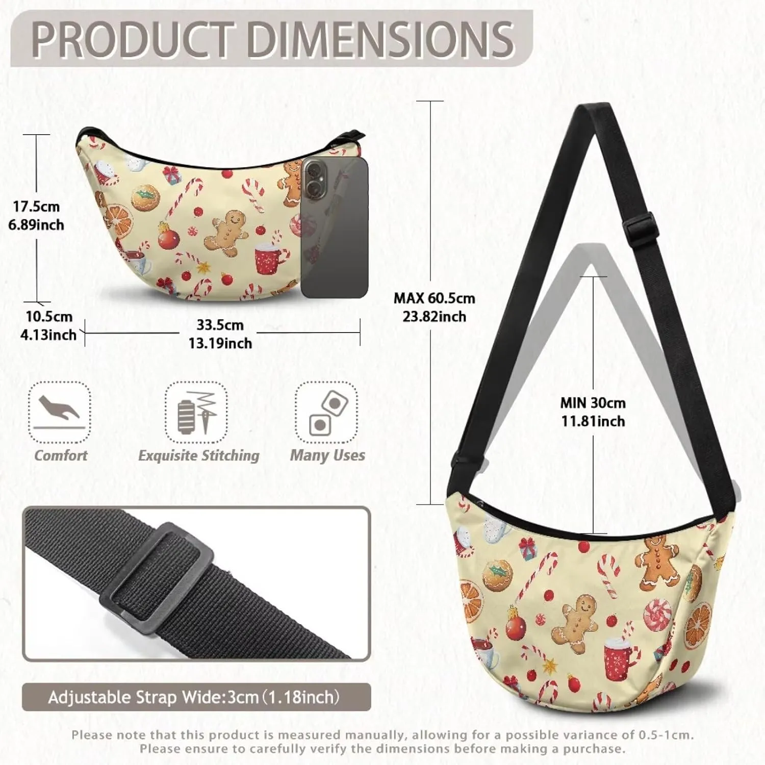 Crescent Moon Bag with Adjustable Shoulder Strap for Women Men Daily Use