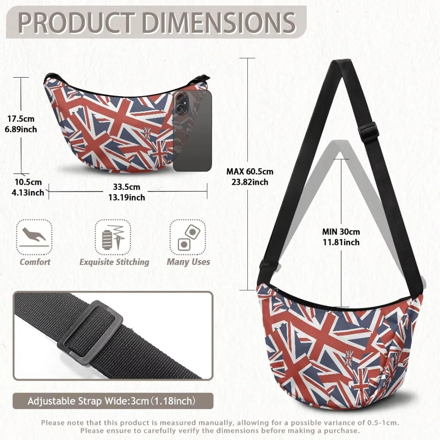 Crescent Moon Bag with Adjustable Shoulder Strap for Women Men Daily Use