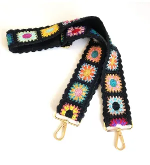 Crochet Flower Adjustable Bag Strap-Black