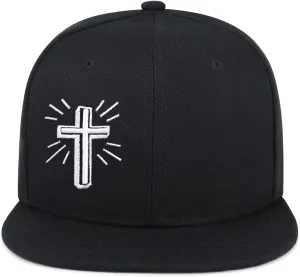 Cross Hat Snapback Hats for Men Boys Cross Cap Black Flat Bill Brim Trucker Snap Backpack Hat