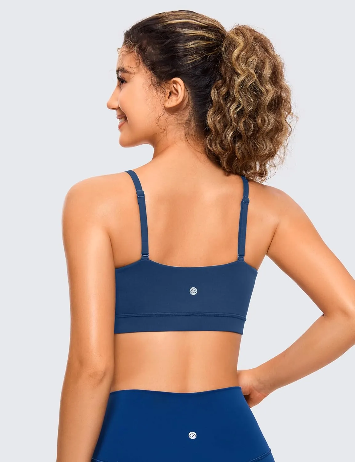 CRZ YOGA Butterluxe Womens Adjustable Spaghetti Thin Strap Sports Bra - Padded Wireless Square Neck Workout Yoga Clothes