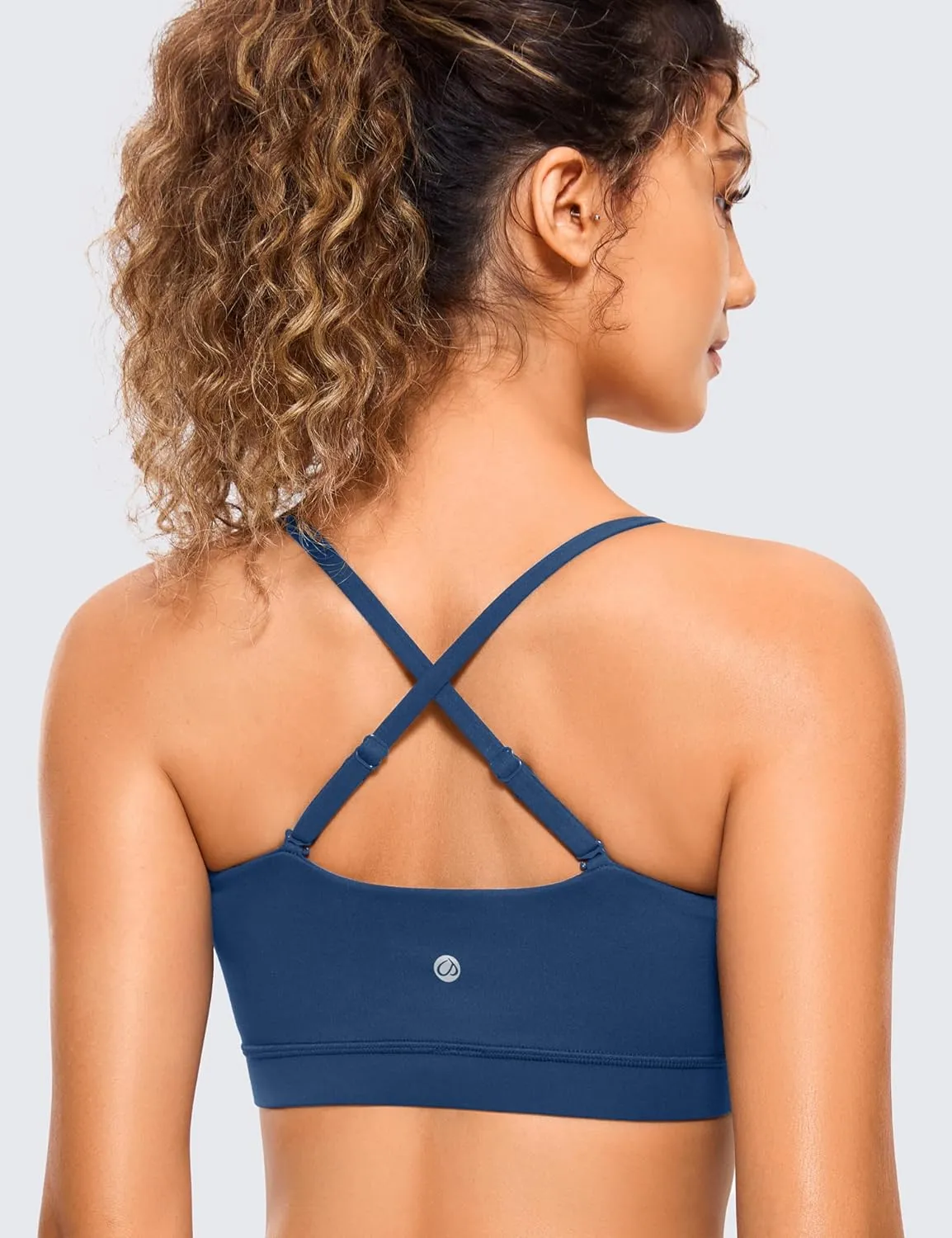 CRZ YOGA Butterluxe Womens Adjustable Spaghetti Thin Strap Sports Bra - Padded Wireless Square Neck Workout Yoga Clothes
