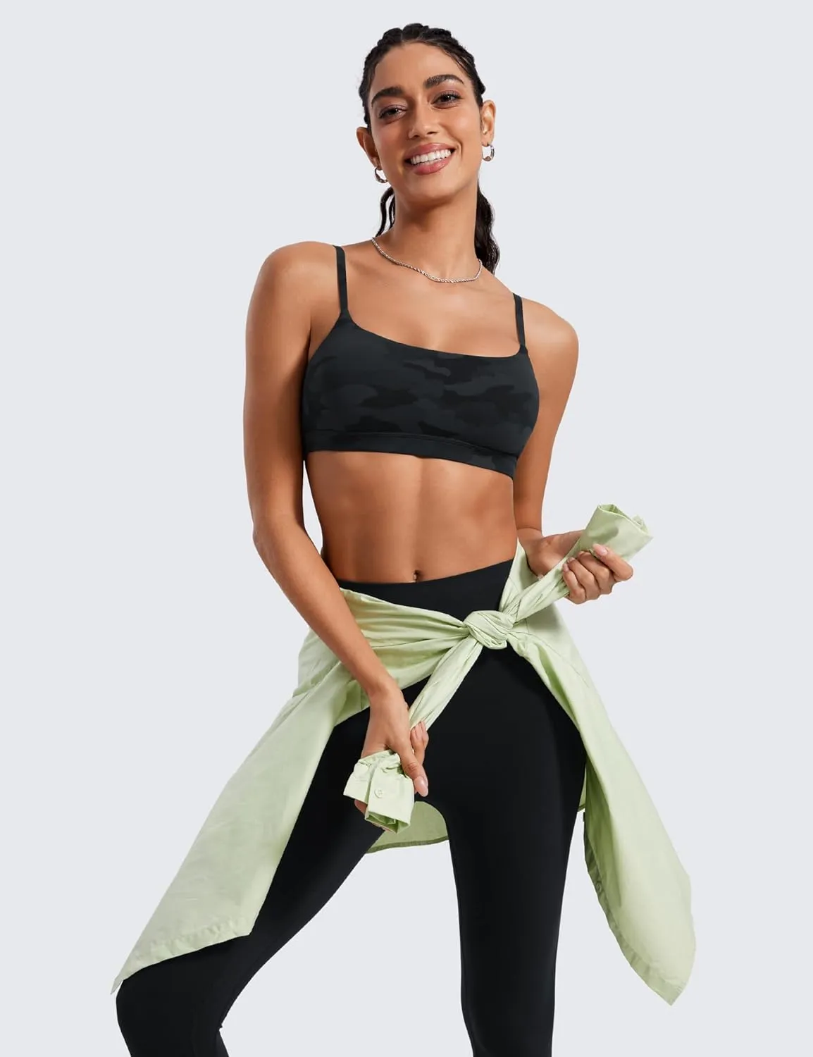 CRZ YOGA Womens Butterluxe Adjustable Spaghetti Strap Sports Bra - Scoop Neck Wireless Padded Yoga Workout Crop Top