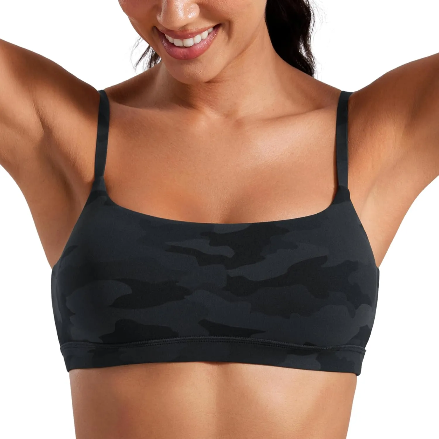 CRZ YOGA Womens Butterluxe Adjustable Spaghetti Strap Sports Bra - Scoop Neck Wireless Padded Yoga Workout Crop Top