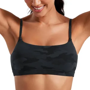 CRZ YOGA Womens Butterluxe Adjustable Spaghetti Strap Sports Bra - Scoop Neck Wireless Padded Yoga Workout Crop Top