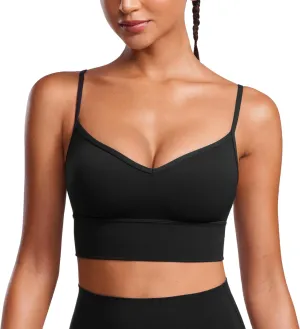 CRZ YOGA Womens Butterluxe Sweetheart Longline Sports Bra - V Neck Adjustable Thin Strap Yoga Camisole Padded Crop Top