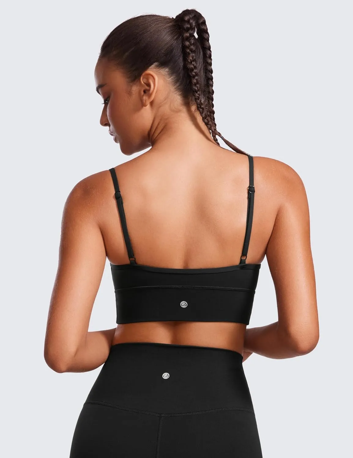 CRZ YOGA Womens Butterluxe Sweetheart Longline Sports Bra - V Neck Adjustable Thin Strap Yoga Camisole Padded Crop Top