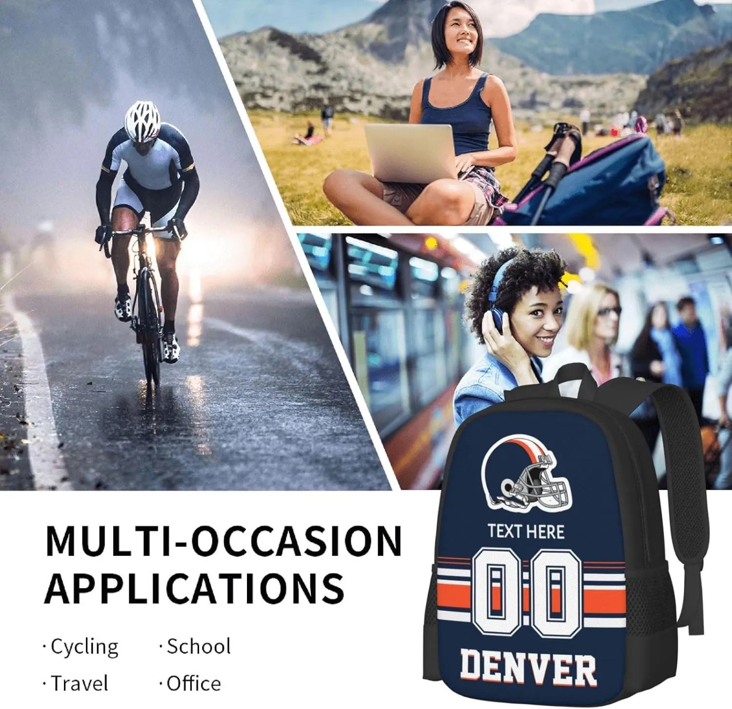 Custom Denver Backpack, Personalized Name and Number Backpack High Capacity Custom Football Gift for Men Women Fans