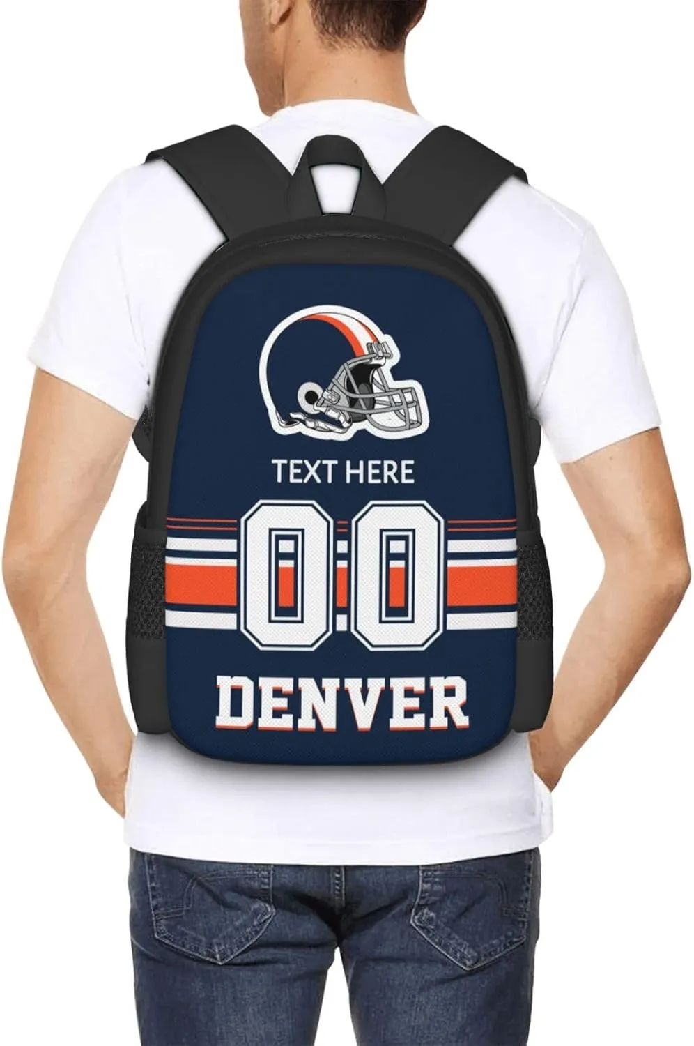 Custom Denver Backpack, Personalized Name and Number Backpack High Capacity Custom Football Gift for Men Women Fans