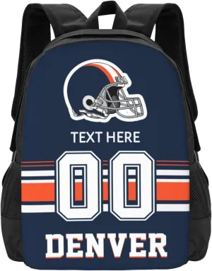 Custom Denver Backpack, Personalized Name and Number Backpack High Capacity Custom Football Gift for Men Women Fans