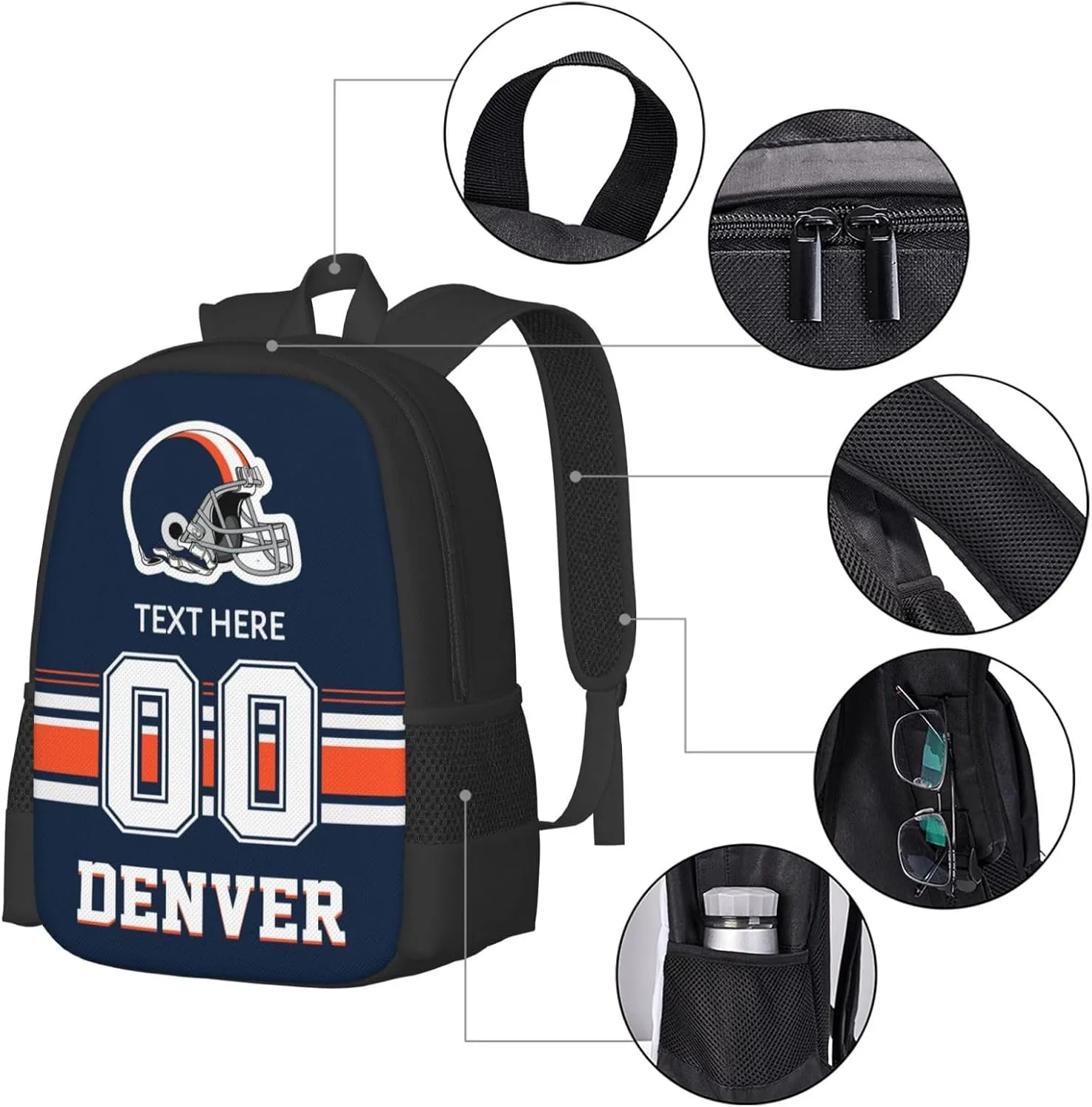 Custom Denver Backpack, Personalized Name and Number Backpack High Capacity Custom Football Gift for Men Women Fans