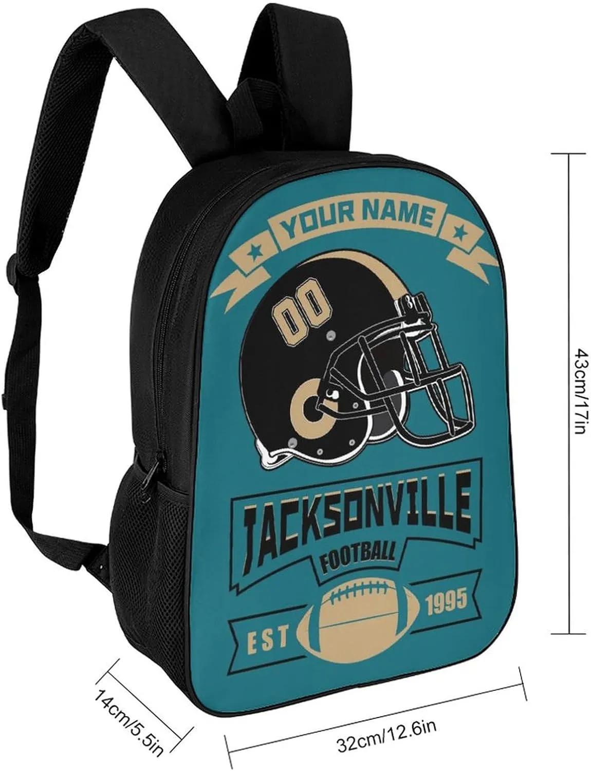 Custom Jacksonville Backpack Casual Canvas Bag High Capacity Add Peronalized Name Numbers Football Fan Gift for Boy Girl Men Women