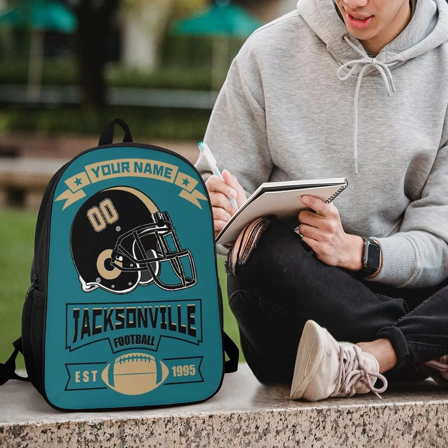 Custom Jacksonville Backpack Casual Canvas Bag High Capacity Add Peronalized Name Numbers Football Fan Gift for Boy Girl Men Women
