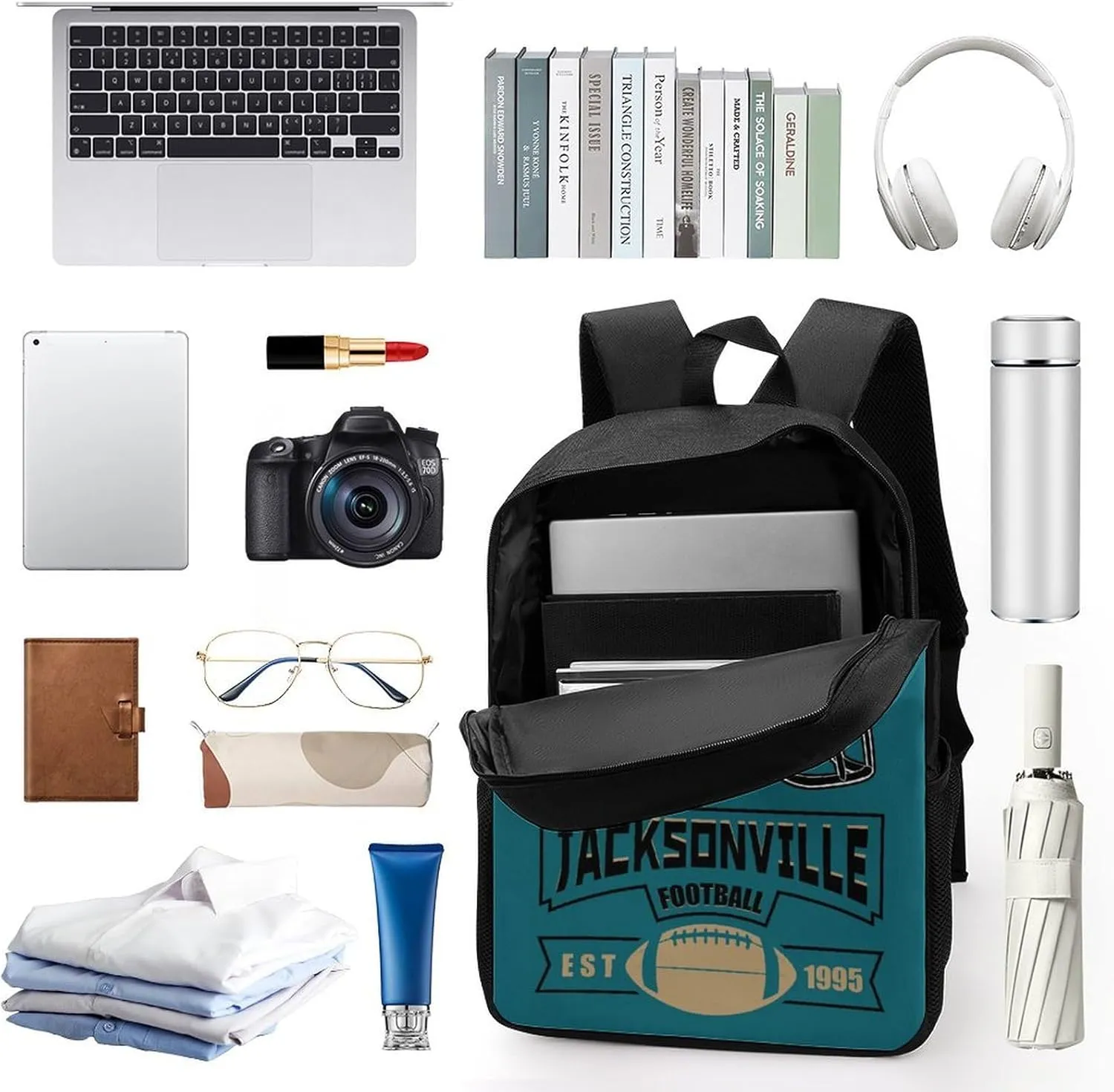 Custom Jacksonville Backpack Casual Canvas Bag High Capacity Add Peronalized Name Numbers Football Fan Gift for Boy Girl Men Women