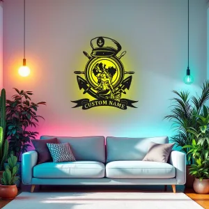 Custom Mermaid Sailor Anchor Compass Metal Wall Art With Led Light, Personalized Sailor Name Sign Decoration For Room, Sailor Home Decor