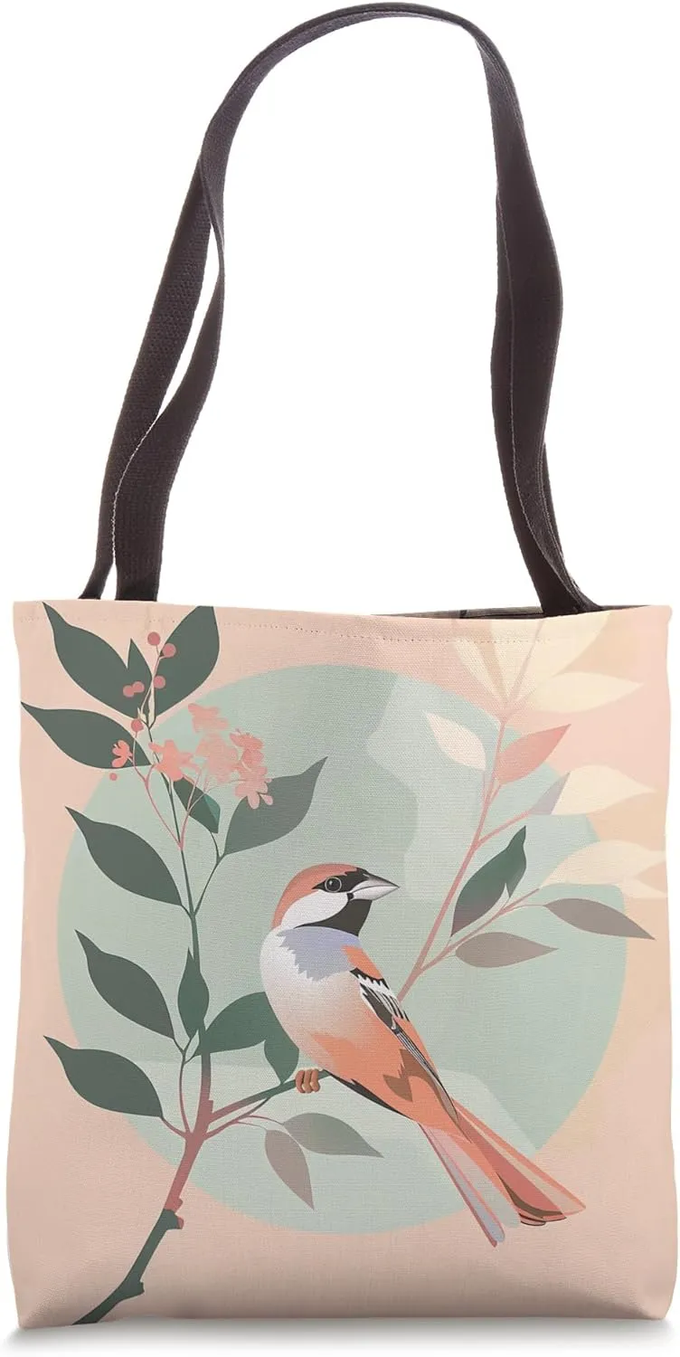 Cute Floral Bird Warm Pastel American Tree Swallow Tote Bag