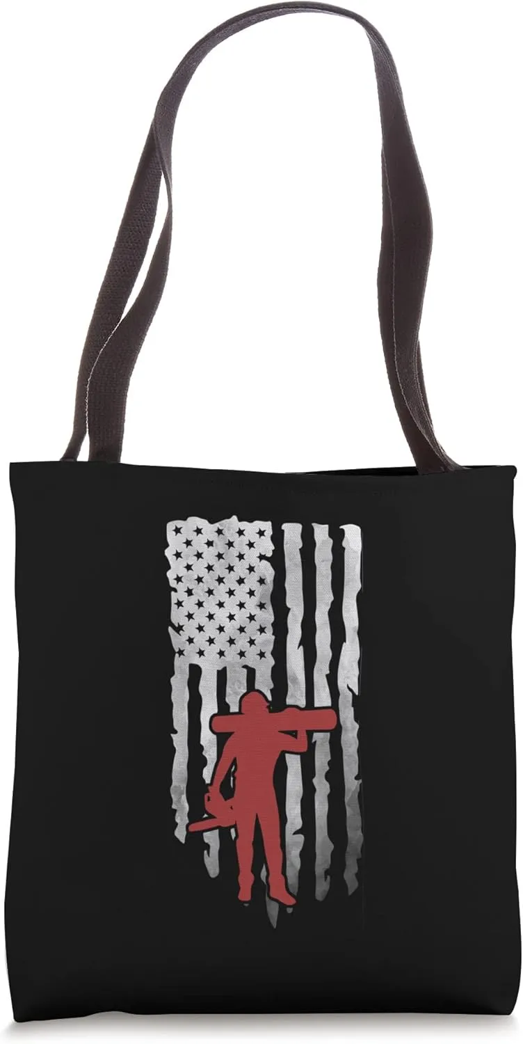 Cute Logging US Flag Logger Felling A Tree Tote Bag