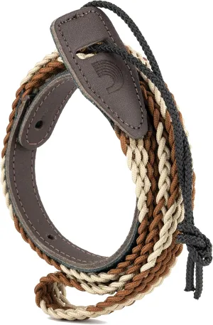 D'Addario Accessories Mandolin Strap - Mandolin Accessories - Braided Mandolin Strap - Brown/Cream