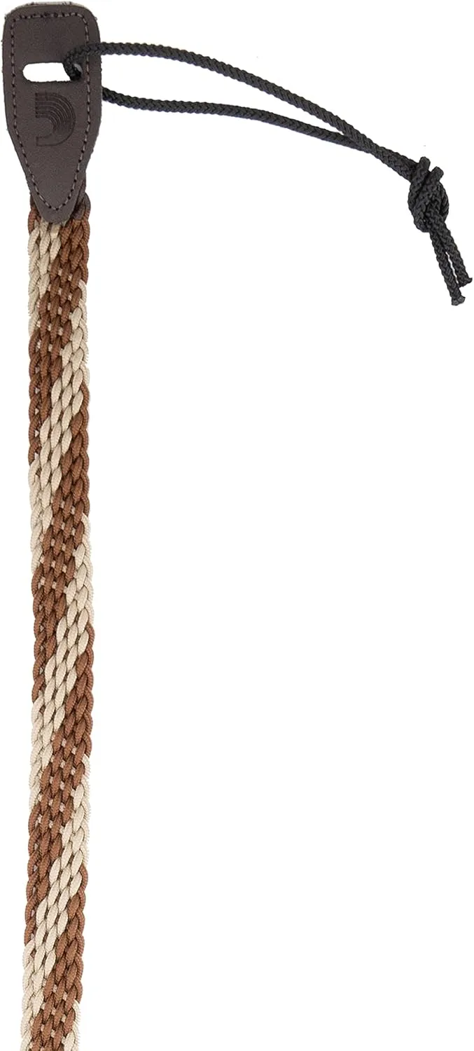 D'Addario Accessories Mandolin Strap - Mandolin Accessories - Braided Mandolin Strap - Brown/Cream