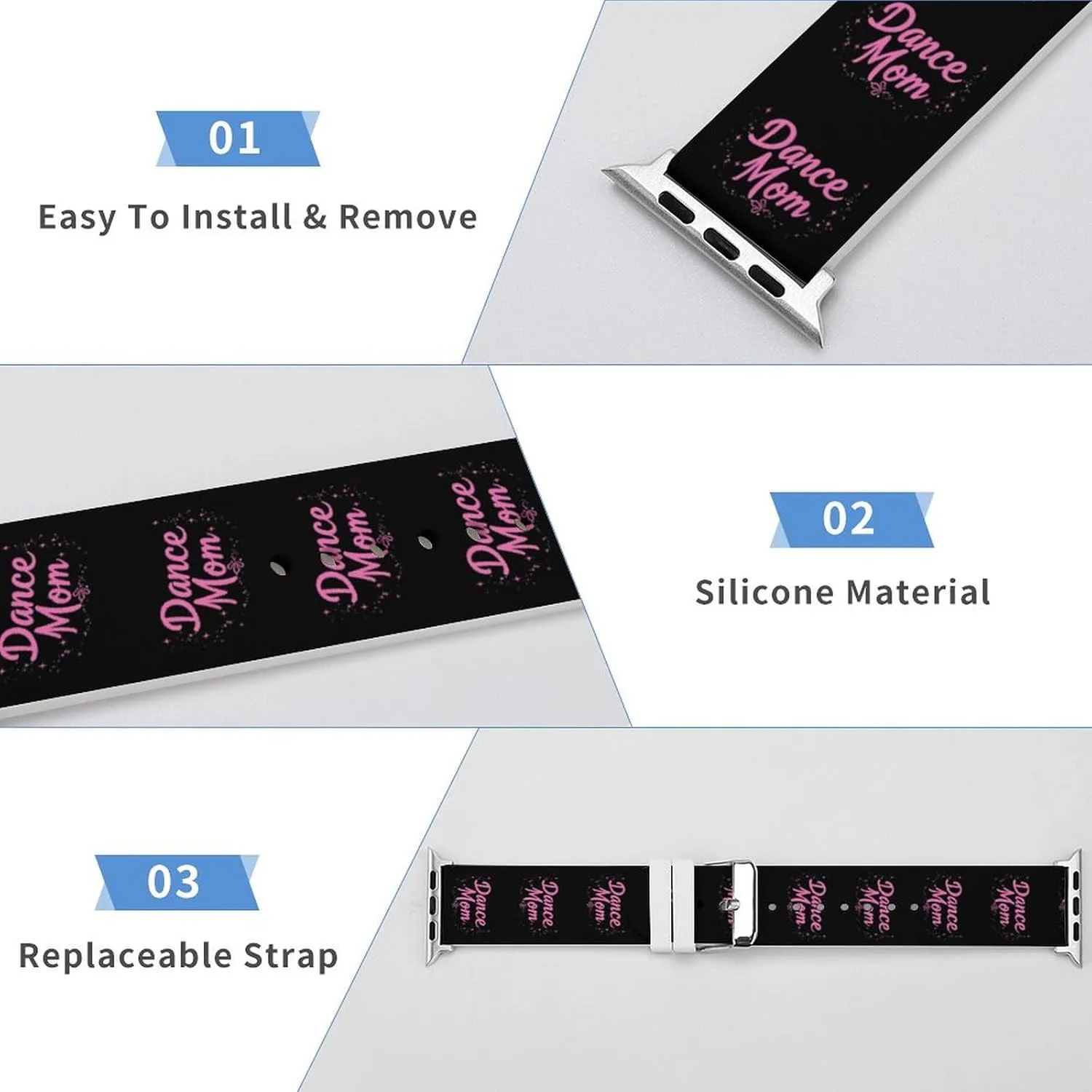 Dance Mom Adjustable Silicone Watchband Compatible with IWatch Classic Soft Sports Watch Strap for Men Women