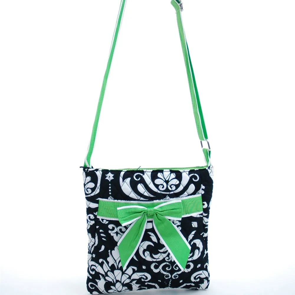 Dasein Quilted Cotton Messenger Bag Cross Body Bag with Front Bow