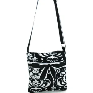 Dasein Quilted Cotton Messenger Bag Cross Body Bag with Front Bow