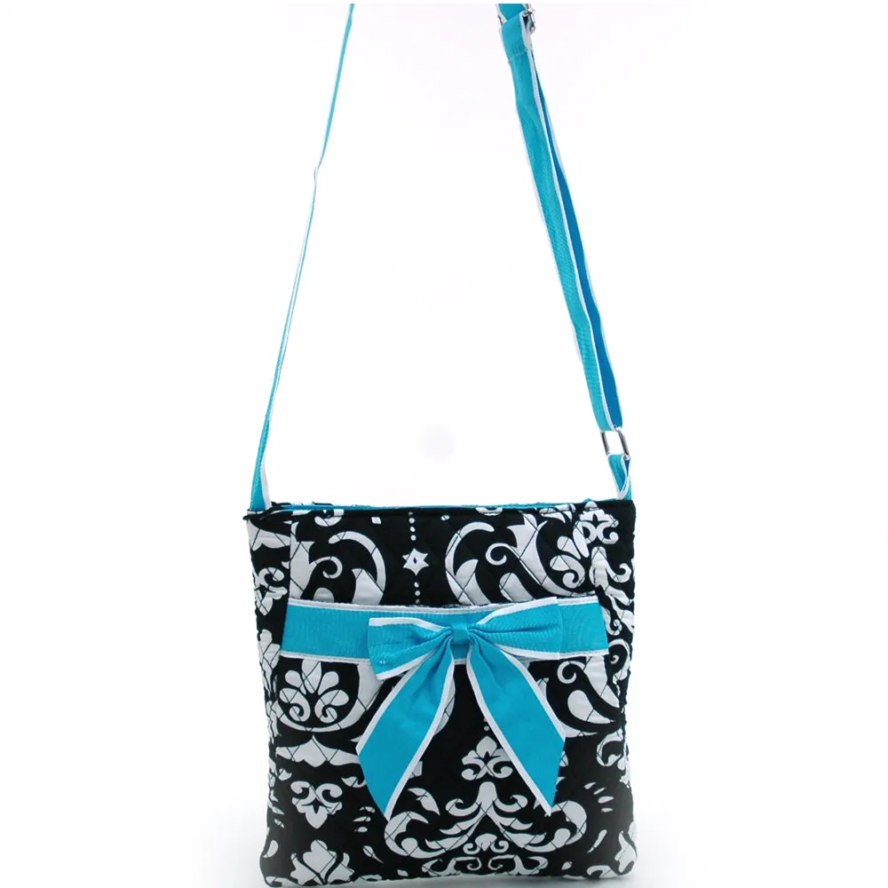 Dasein Quilted Cotton Messenger Bag Cross Body Bag with Front Bow