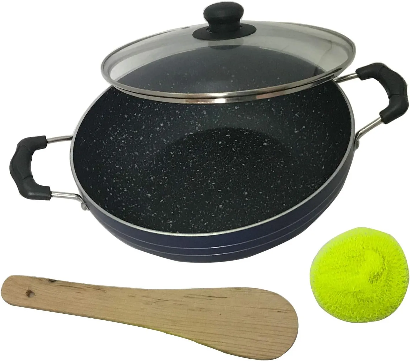 Deep Kadhai Induction Base Non-Stick Kadai with Glass Lid Non Stick Frying Wok Flat Bottom Non Stick All Purpose Pan Non-Stick Aluminum Kadhai Deep Fry Pan Non Stick 2.2 litre
