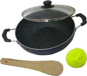 Deep Kadhai Induction Base Non-Stick Kadai with Glass Lid Non Stick Frying Wok Flat Bottom Non Stick All Purpose Pan Non-Stick Aluminum Kadhai Deep Fry Pan Non Stick 2.2 litre