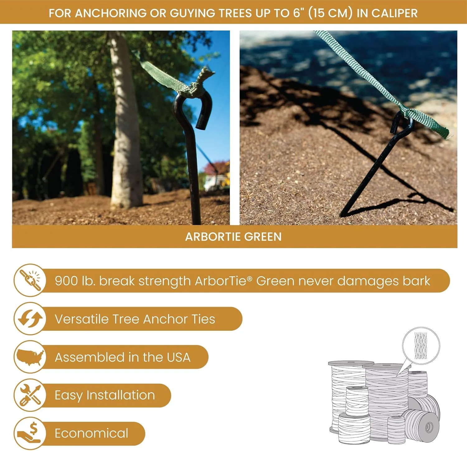 DeepRoot ArborTie Tree Straps for Staking and Guying, Flexible Tree Support Straps, Versatile Tree Rope, Tree Ties For Street Trees, Orchards, and Landscape Trees, 250’ Roll, Olive (AT 2G)