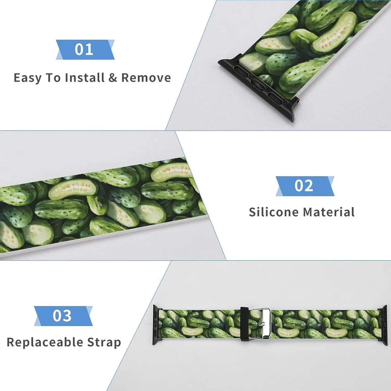 Dill Pickles Adjustable Silicone Watchband Compatible with IWatch Classic Soft Sports Watch Strap for Men Women