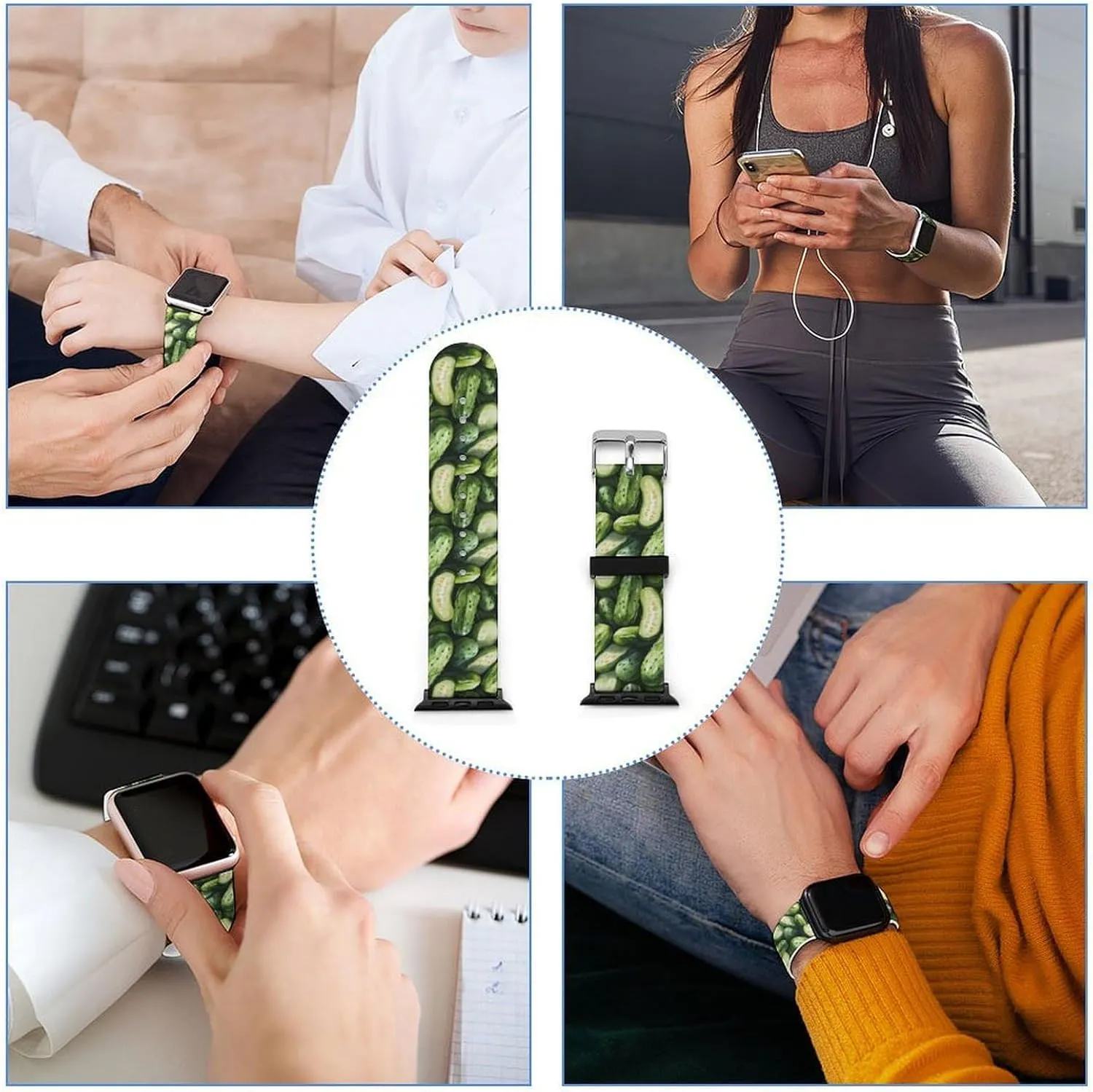 Dill Pickles Adjustable Silicone Watchband Compatible with IWatch Classic Soft Sports Watch Strap for Men Women