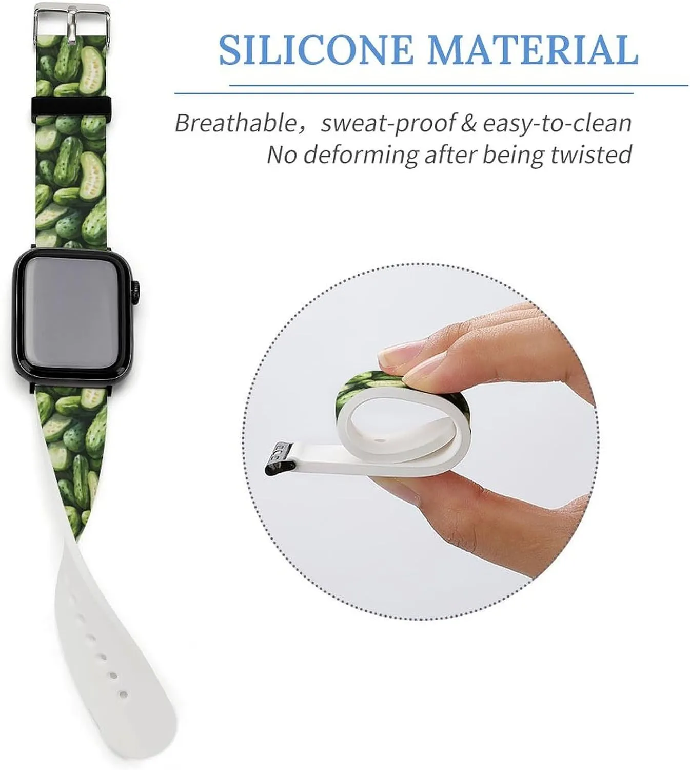 Dill Pickles Adjustable Silicone Watchband Compatible with IWatch Classic Soft Sports Watch Strap for Men Women