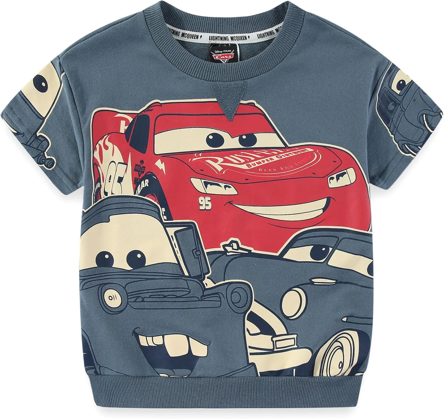 Disney Cars Boys 2 Piece French Terry Short Sleeve T-Shirt and Shorts Set for Big Kids