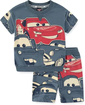 Disney Cars Boys 2 Piece French Terry Short Sleeve T-Shirt and Shorts Set for Big Kids