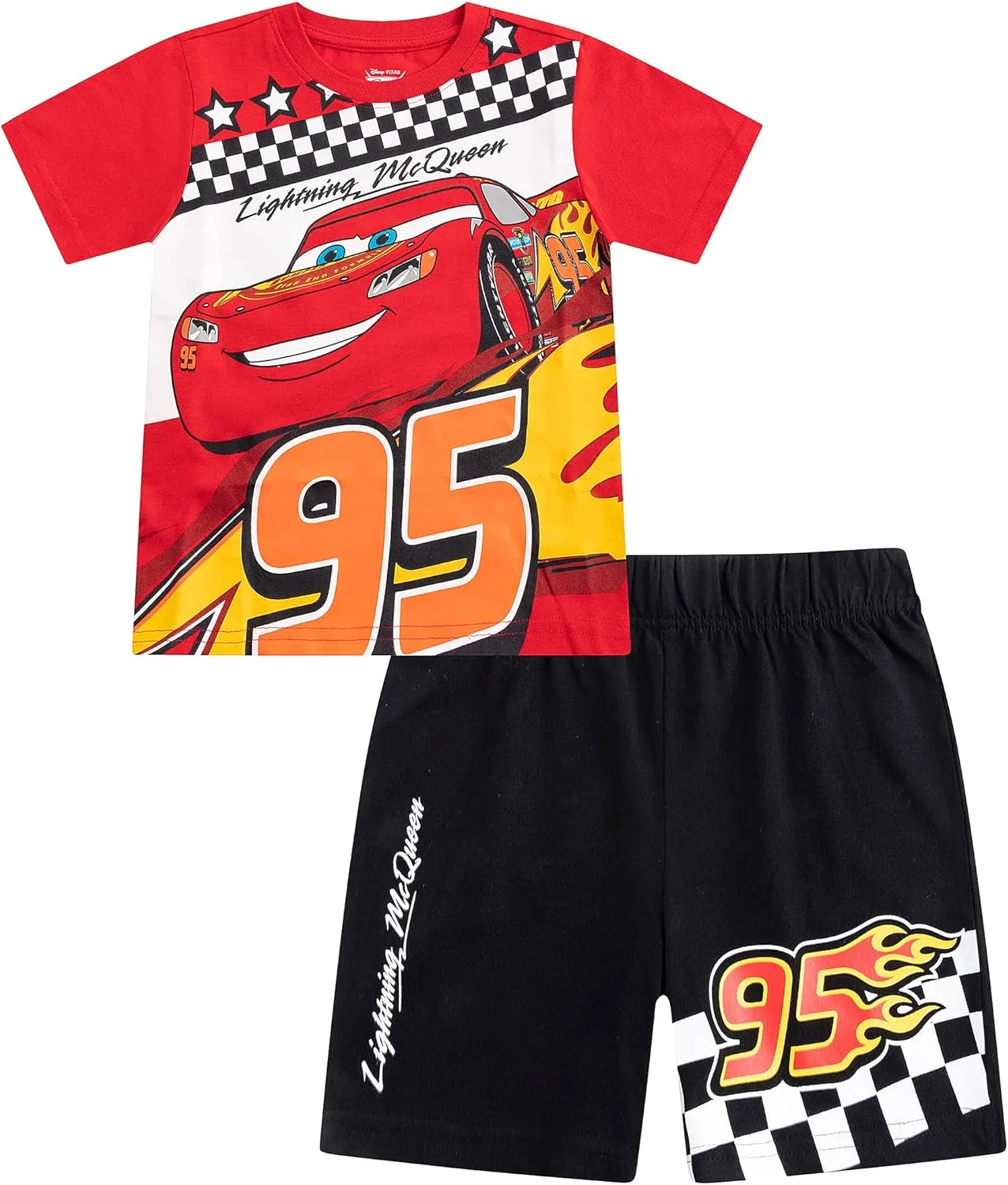 Disney Cars Lightning McQueen Boys Short Sleeve T-Shirt and Shorts 2 Piece Set for Toddlers to Big Kids