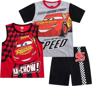Disney Cars Lightning McQueen Boys Short Sleeve T-Shirt, Tank Top and Shorts 3 Piece Set for Toddlers to Big Kids