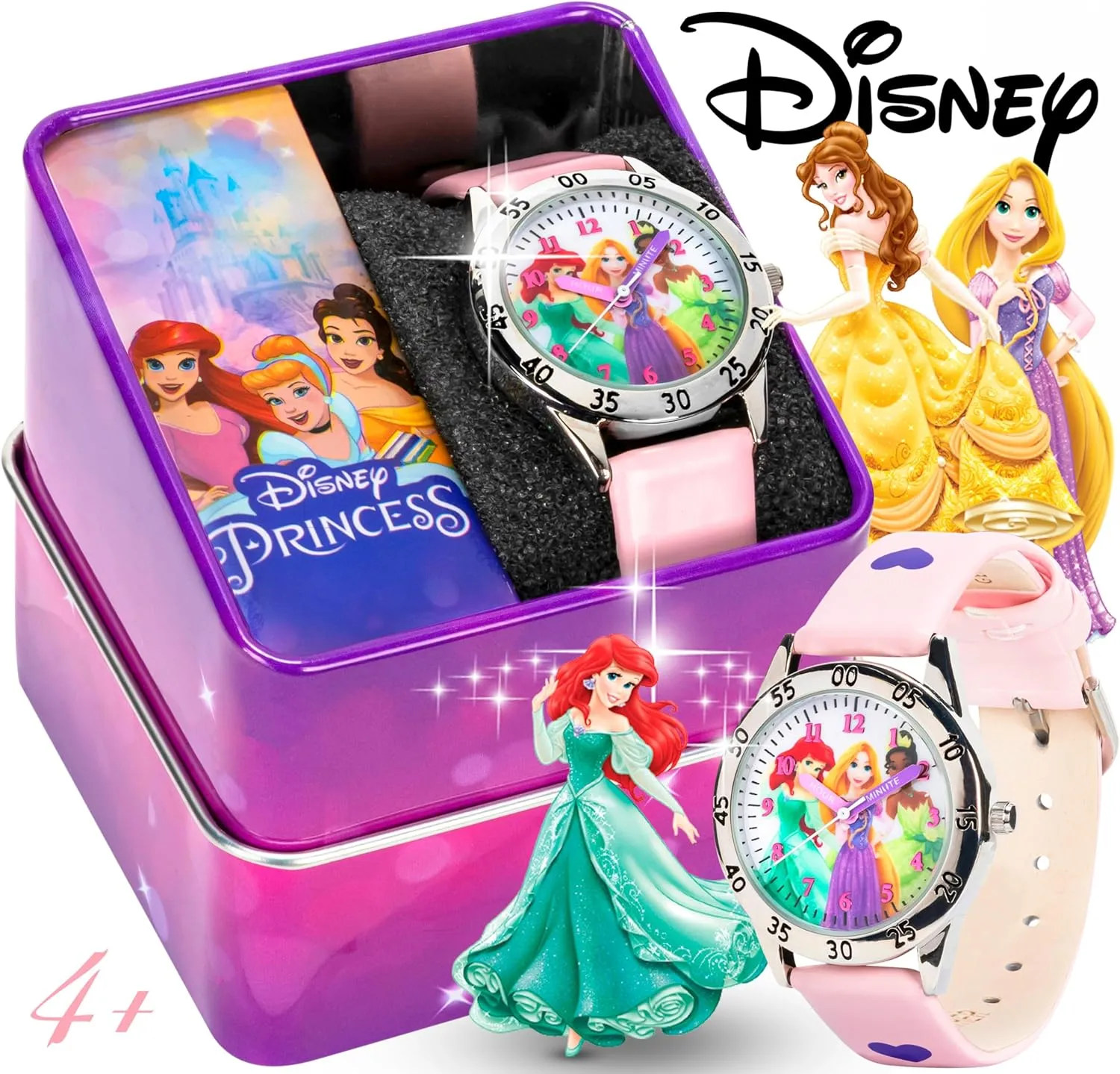 Disney Princess Time Teacher Watch for Kids – Easy Analog Time Learning, Colorful Princess Design, Adjustable Strap