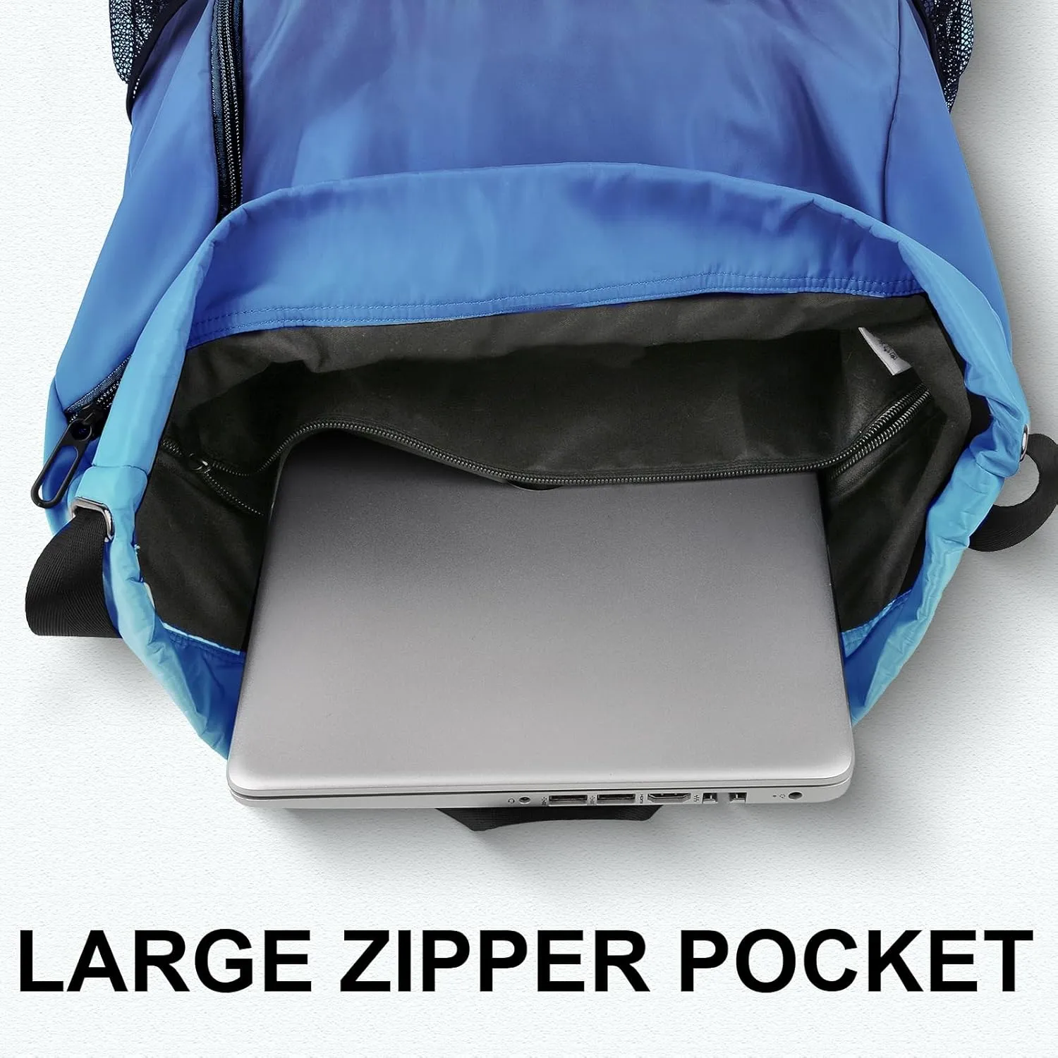 Drawstring Backpack with Mesh Pockets String Gym Bag Sackpack Sandproof Water Resistant Beach Backpack for Men Women