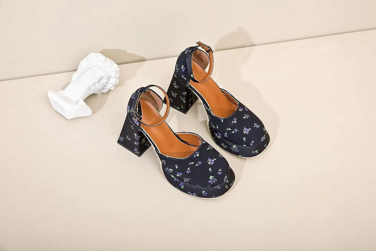 Dress Shoes for Women Adjustable Ankle Strap Closed Round Toe Pumps Comfortable Low Chunky Block Heels