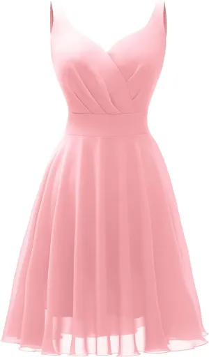 Dressever Summer Cocktail Dress V-Neck Adjustable Spaghetti Strap Chiffon Sundress