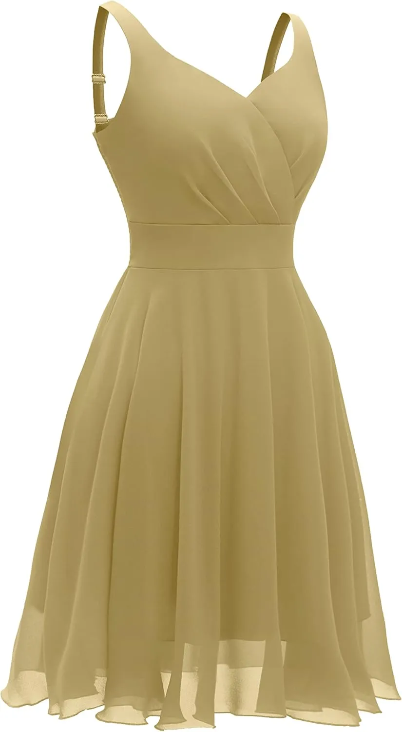 Dressever Summer Cocktail Dress V-Neck Adjustable Spaghetti Strap Chiffon Sundress