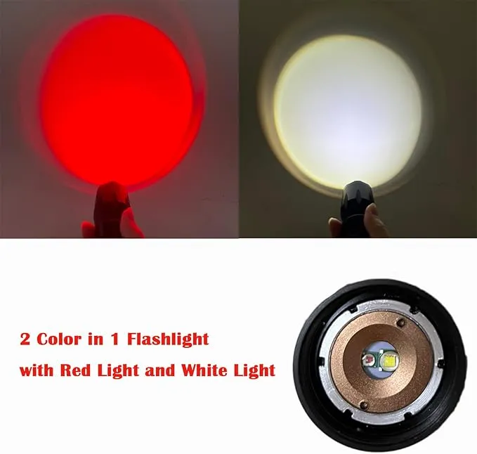 Dual Color Tactical LED Flashlight with White Light & Red Light Option for Night Hunting Astronomy Aviation, 2 Pack